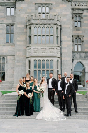 Bridal party on steps of Manor